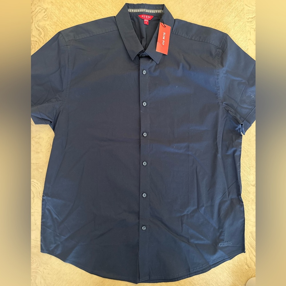 Navy blue button down short sleeve GUESS XL Slim fit shirt